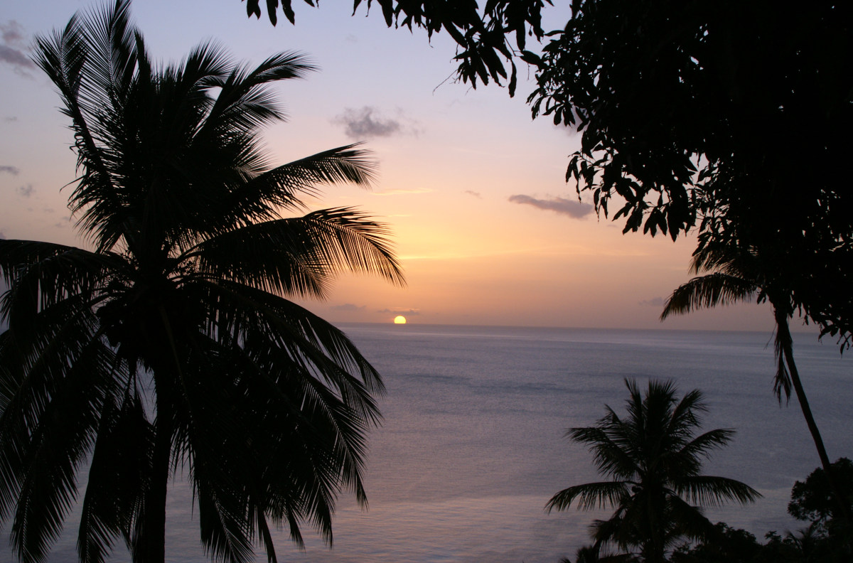 The sunset in Saint Lucia from the Mango tree restaurant.