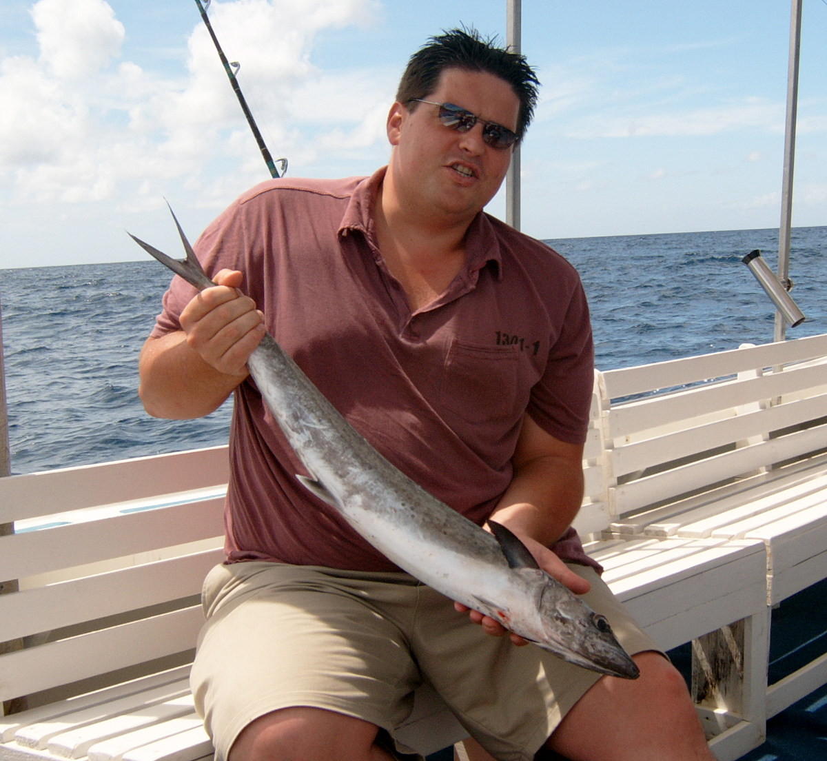 Man spears 50lb Dolphin fish.  Spearfishing, Deep sea fishing