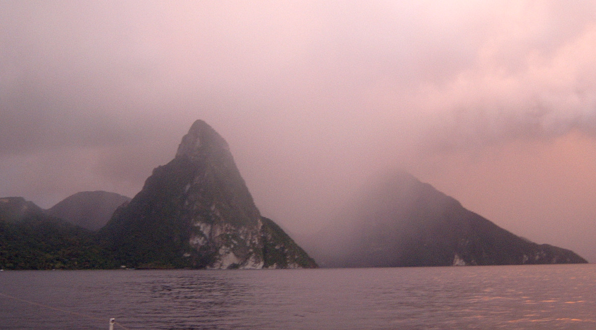 A rain shower between the Pitons.
