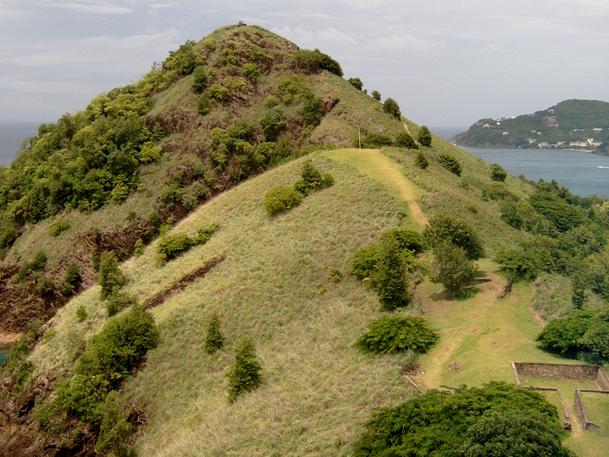 Pigeon island saint Lucia as seen from the top of the hill